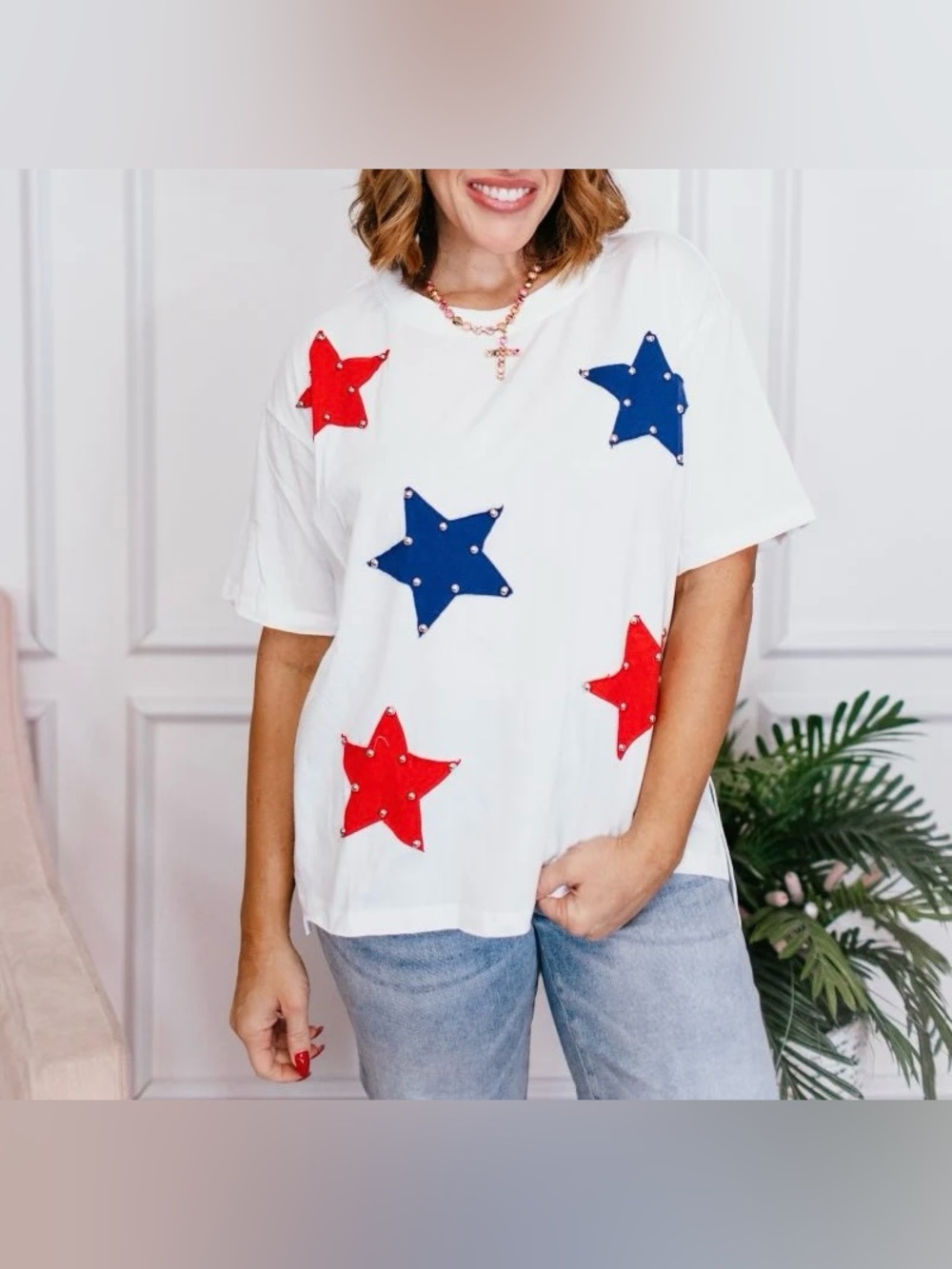 NWT White Birch White Patch Stars With Studs Knit Top - white - small - Picture 6 of 10